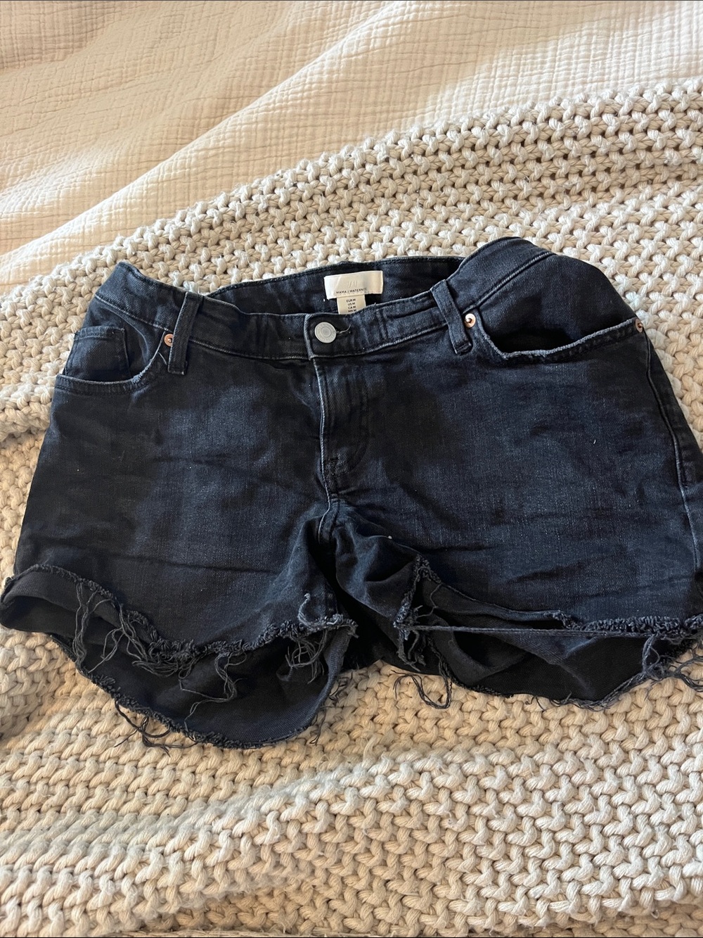 H&M Black Frayed Hem Denim Shorts